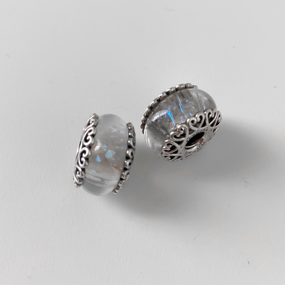 Authentic Pandora Iridescent Murano Glass Charms Set of 2